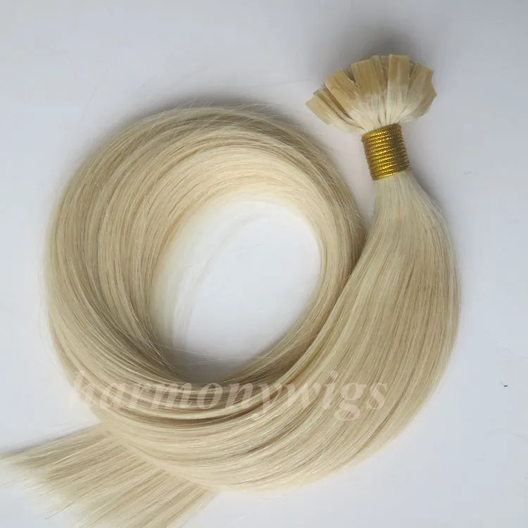 Extensions de cheveux humains brésiliens pré-collés à pointe plate 50g 50 brins 18 20 22 24 pouces # 60 / produits capillaires indiens blond platine