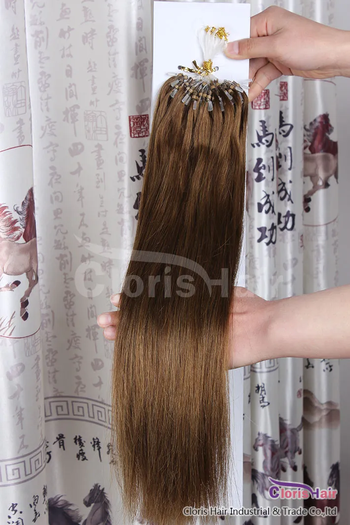 # 6 Chestnut Brown Prosta pętla Micro Ring Włosy 100% Ludzki silikonowy Mikro Koraliki Linki Indian Remy Hair Extensions 16-22 cal 50g 0,5 g