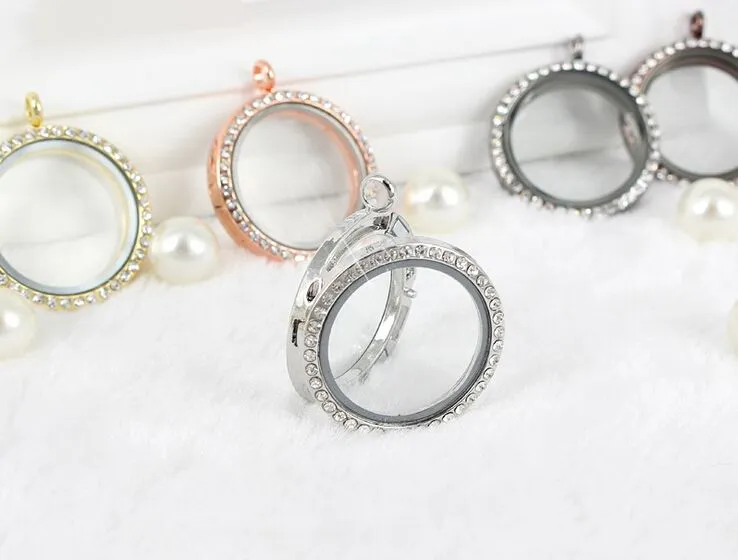 Hela 10st Lot 30mm 4Colors Crystal Round Magnetic Glass Floating Locket Pendant för kedjehalsband158s