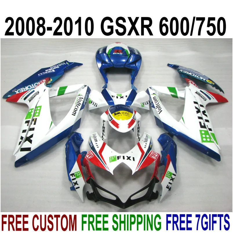 Högkvalitativ fairing kit för SUZUKI GSXR750 GSXR600 2008 2009 2010 K8 K9 Blue White Green Fairings Set GSXR 600 750 08-10 TA28