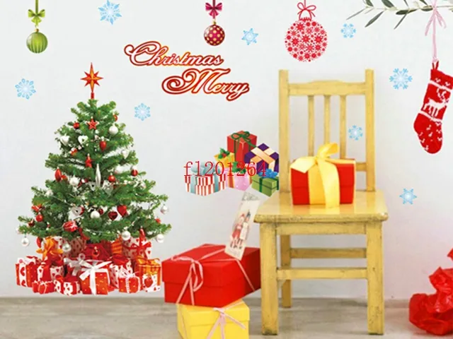 Autocollant mural de noël en PVC, 50 pièceslivraison gratuite, autocollants de décoration pour armoires et fenêtres