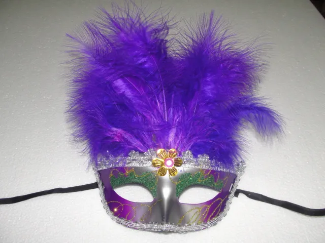 10 Stück halbe Gesichter venezianische Maske mit 11 wunderschönen Federn, Karneval, Maskerade, Halloween, Kostüm, Party, MASKEN7880460