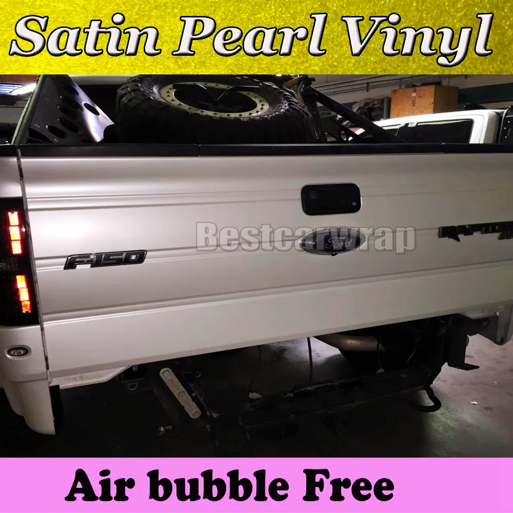 Premium Satin Pearl White Vinyl Wrap für Autoverpackung Film Pearlescent Car Wraping Film Vollfahrzeugabdeckung mit luftfrei 1,52 x 20 m 5x67ft