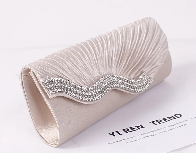 High Quality Women's Satin Evening Bags Crystal Beads Bridal Hand Bags Clutch Box Handbags Wedding Clutch Purse for Women