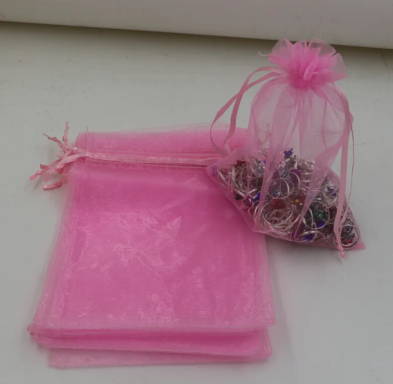 Vendite calde! 100 pz/lotto rosa con coulisse organza gioielli sacchetti regalo bomboniere perline gioielli 7x9 cm, 9x11 cm .13x18 cm ecc.