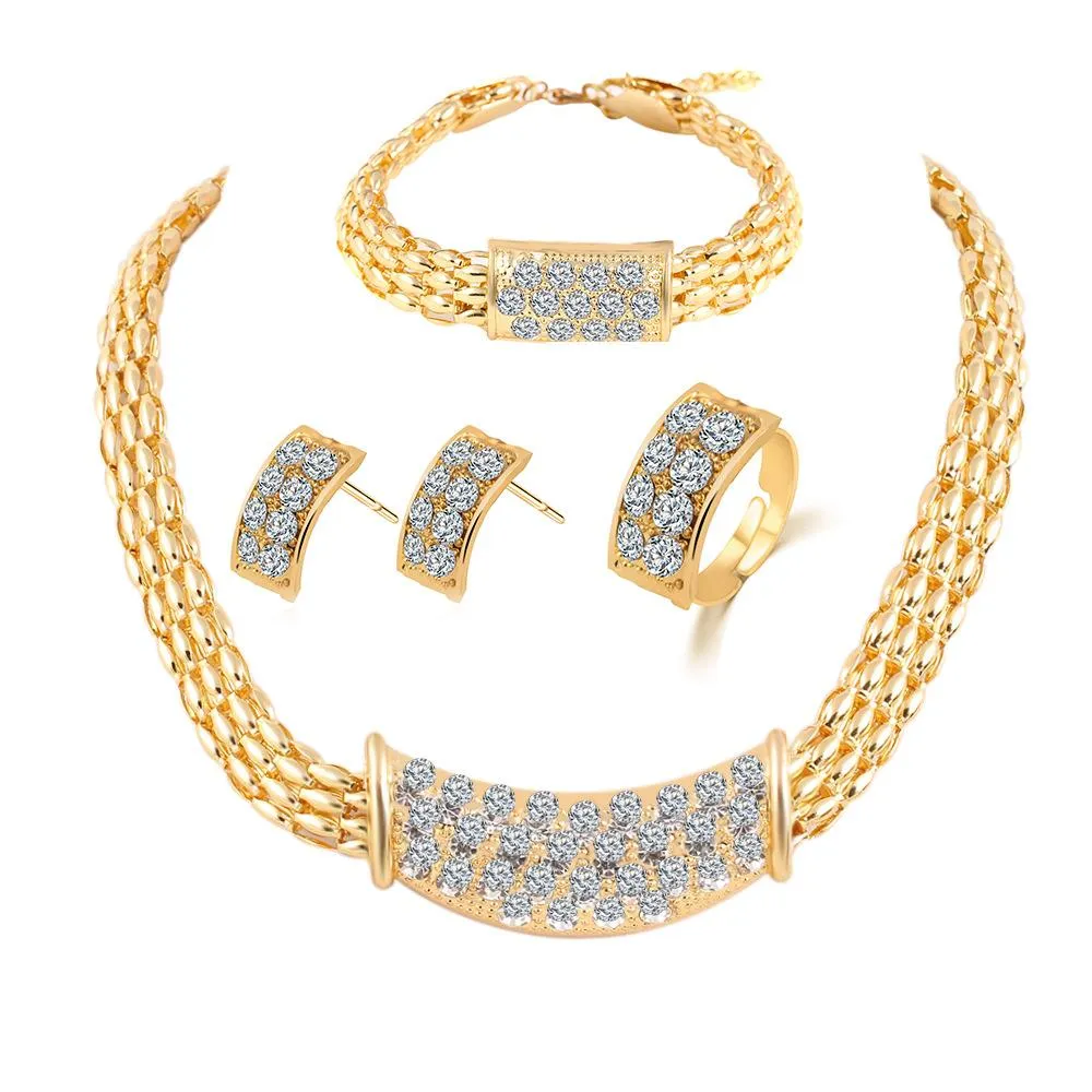 Brudtärna smycken set diamantringar halsband armband örhängen bröllopsfest smycken sätter indiska afrikanska som dubai 18k guld smycken uppsättningar