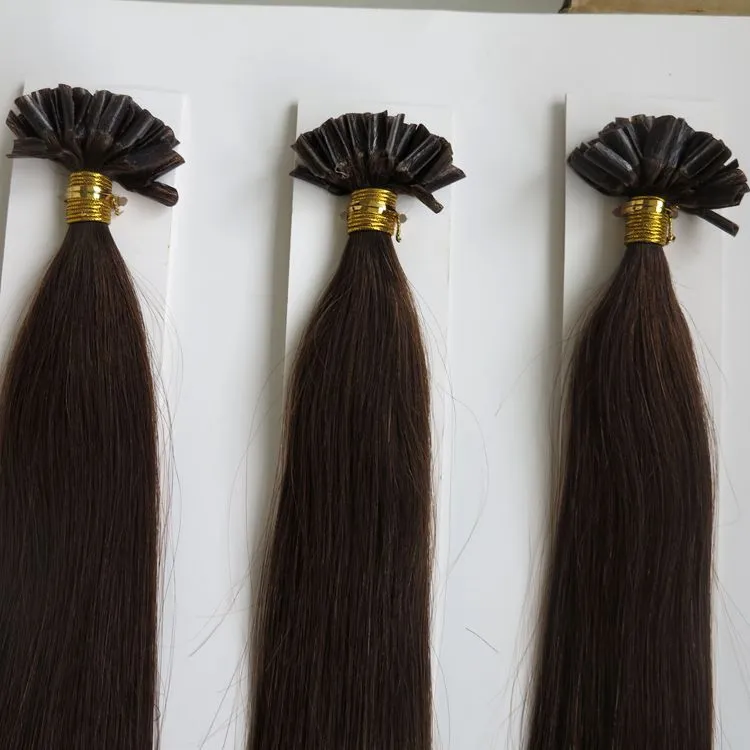 50g 50 Tellerinin Ön gümrük Tırnak U İpucu İnsan Saç Uzantıları 18 20 22 24 inç # 4 / Koyu Kahverengi Brezilyalı Hint saç en kaliteli