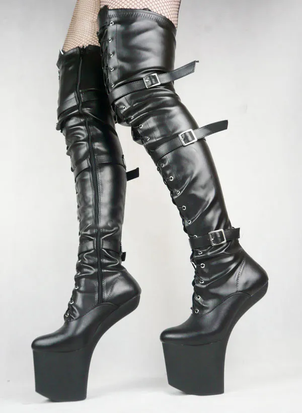 20 cm hohe Sex-Stiefel, PU-Plattform, Hufabsätze, Overknee-Stiefel, US-Größe 6–14, Nr. WG12