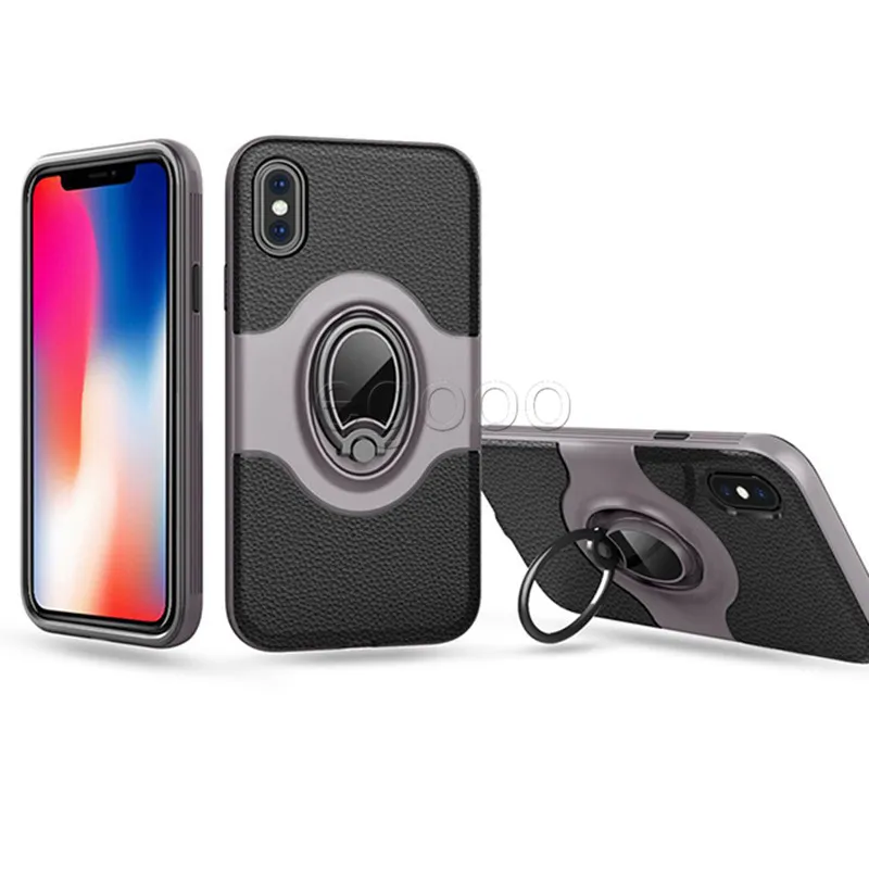 Magnetische Auto Ring Houder Case 360 ​​Houder Armor Lederen Case Cover voor iPhone 11 Pro X XR XS max 8 7 6 S Plus Samsung Note 9 8 S8 S9 S10 Plus