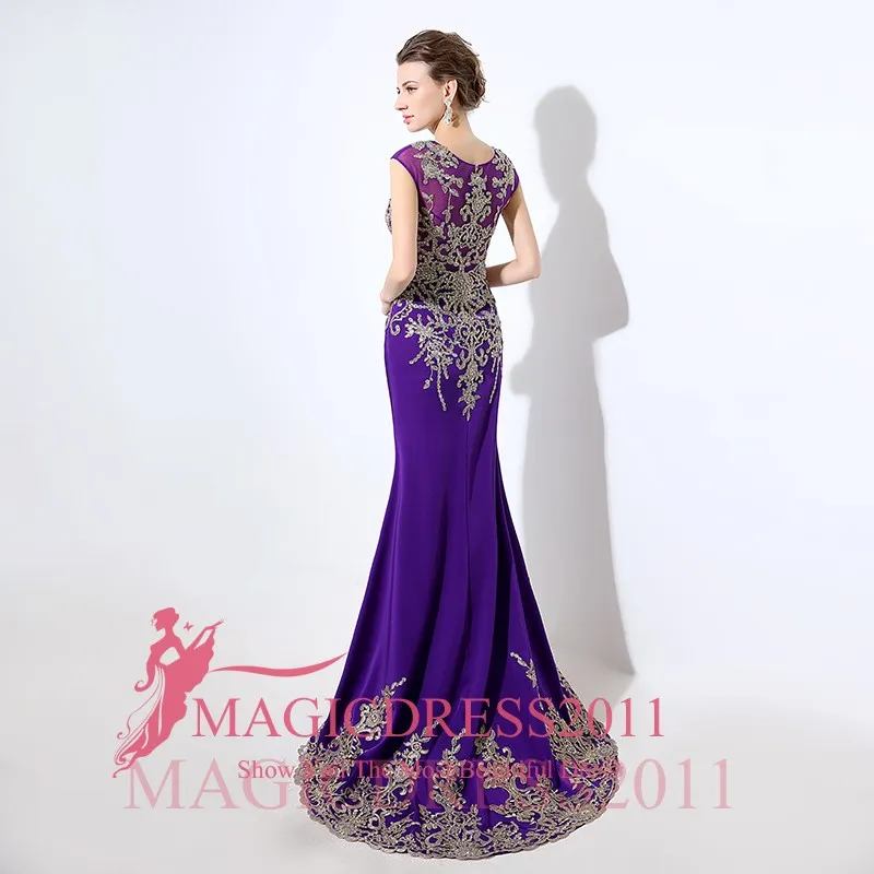 Árabe saudita roxo vestidos de noite longos 2019 feito sob encomenda lx039 jóia pescoço apliques dourados bainha frisada até o chão formal occa6535376