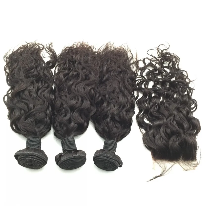 Cheveux péruviens 7A avec fermeture, faisceaux de cheveux humains avec fermeture, vague d'eau péruvienne 3 pièces avec fermeture à lacet