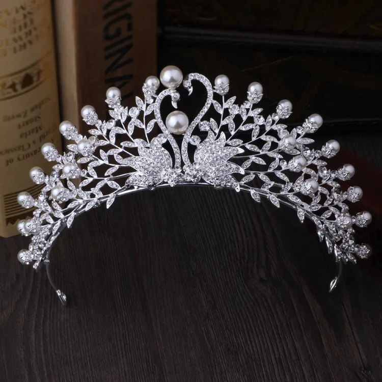 Corona di tiara di cigno con corone nuziali di strass diademi copricapo da sposa accessori copricapo da sposa corone di prestazioni184A