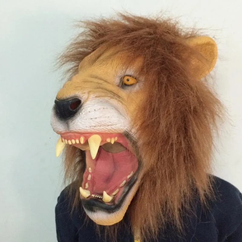 Scary Lion Latex Mask Realistic Animal Head Mask med hår Halloween Masquerade Party Cosplay Costume Christmas Novelty Gift 6582045