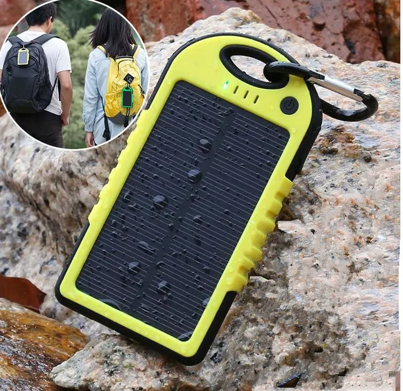 ドロップソーラーパワーバンクの充電器5000mahデュアルUSBバッテリー太陽電池パネル防水耐衝撃携帯用屋外旅行携帯電話のための絶対的な旅行