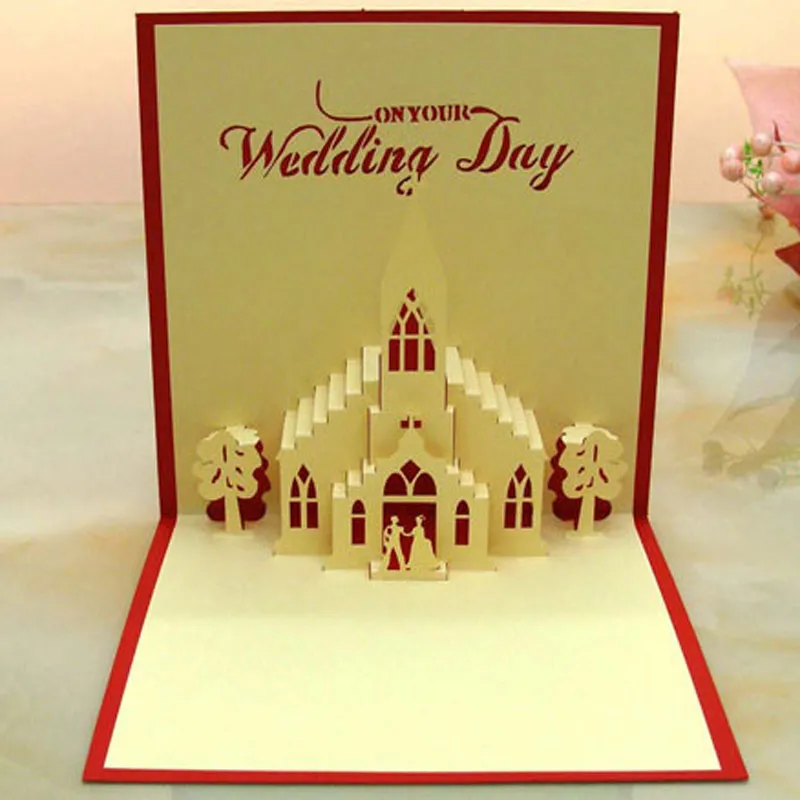 Feliz dia do casamento igreja artesanal criativo 3d pop up cartões de presente para suprimentos festivos do festivo do amante