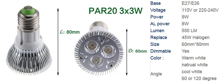 Foco de bombilla Led regulable par38 par30 par20 85-240V 9W 10W 14W 18W 24W 30W E27 par 20 30 38 luz LED para lámpara downlight