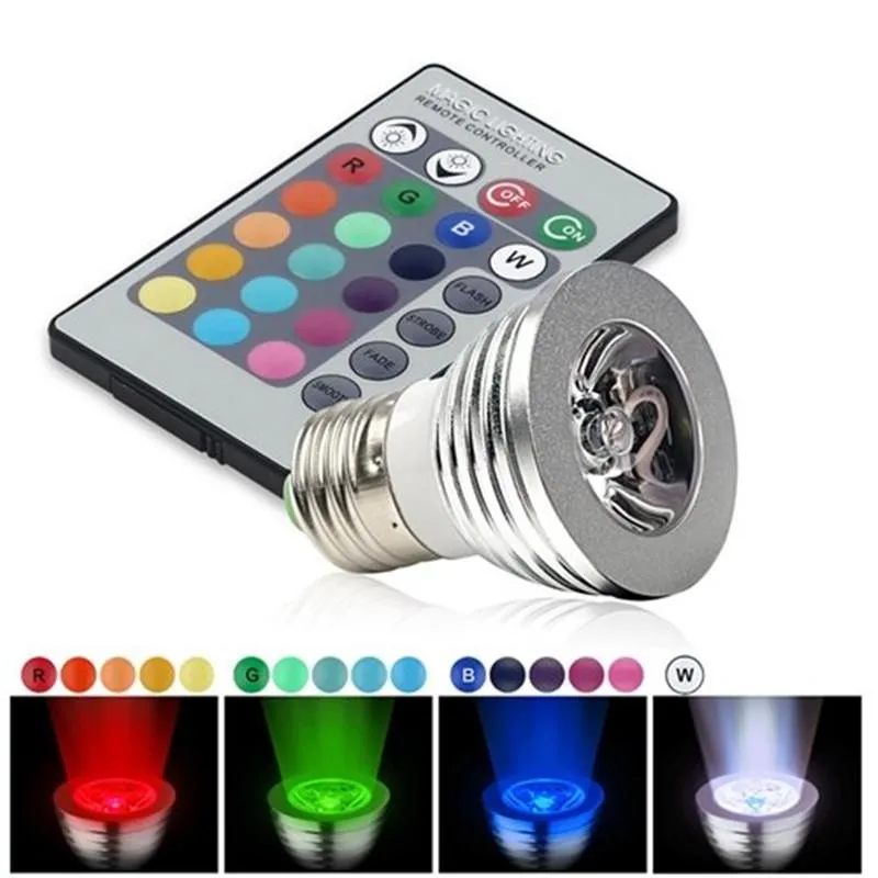 LED żarówka RGB 16 Zmiana kolorów 3W LED Reflektory LED RGB Lampa żarówki LED E27 GU10 E14 MR16 GU5.3 Z 24 kluczowym pilotem 85-265V 12V