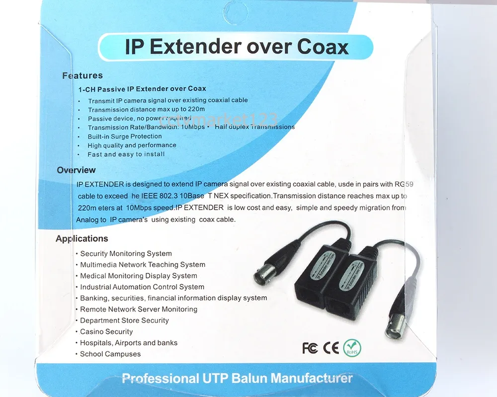 1-kanaals passieve IP-extender via coax-transmissieafstand max. tot 220 m Met RG59-kabel om de IEEE 80235058866 te overschrijden