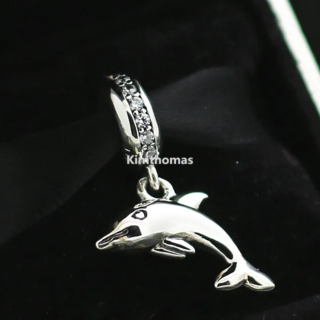 100% 925 Sterling Silver Playful Dolphin Dangle Charm Perle avec Cz Convient aux bijoux de style Pandora européen Bracelets Colliers Pendentifs