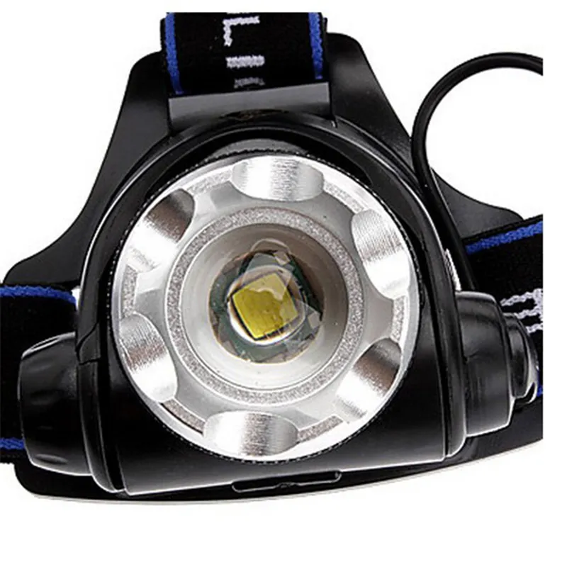 T6 Zoom LED Lampes frontales LAMBRE LEAU ZOOM-ZOOTABLE Ajuster la lampe de poche focus pour le vélo de randonnée de camping avec 2x 18650 Chargeur de batterie Box6503512
