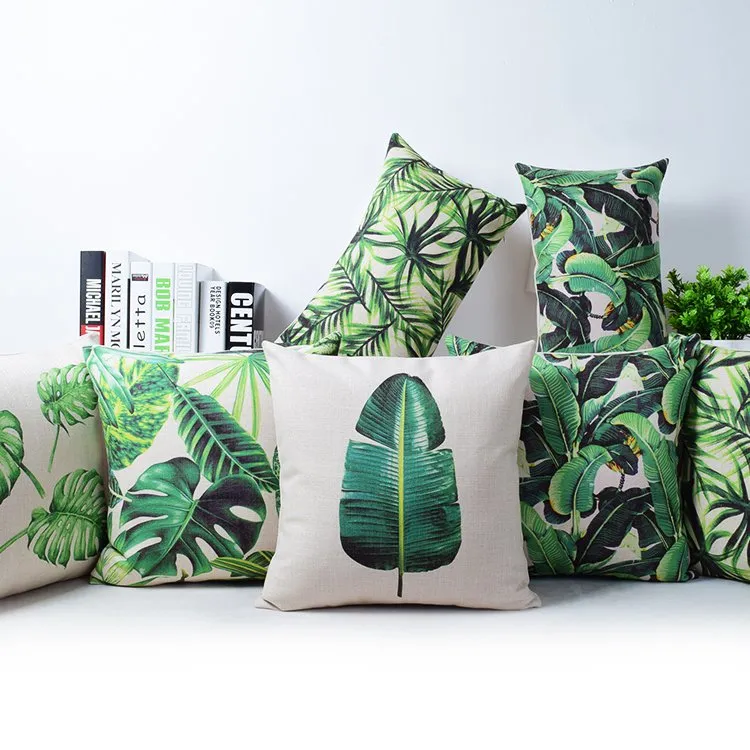 Tropisch regenwoud Kussenhoes Groene Jungle Plant Sierkussen Case Banaanblad Bladeren Cojines Home Decor