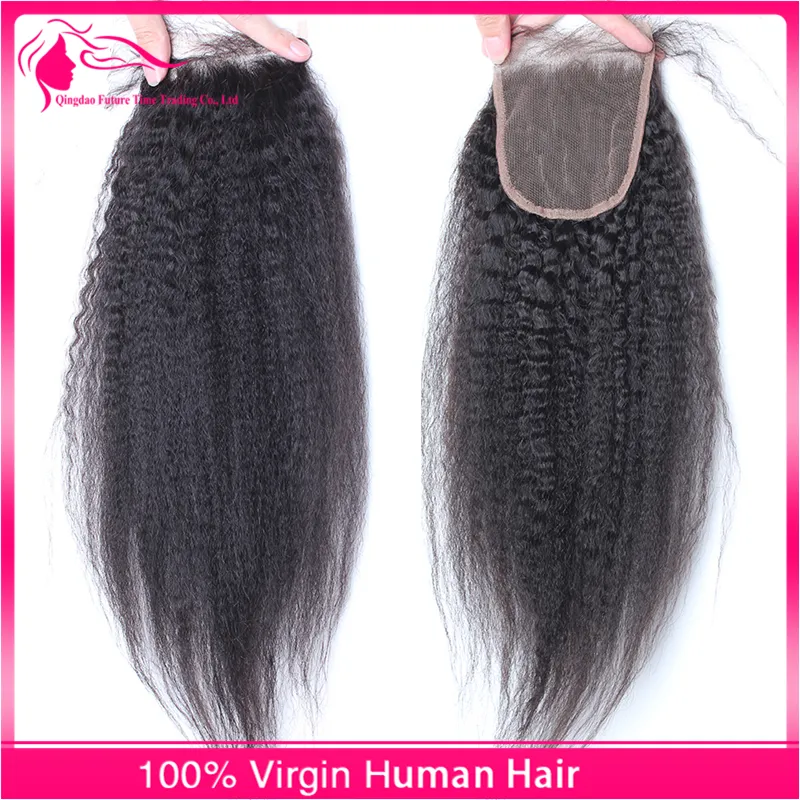 9A Mongolian Kinky Straight Human Hair With Closure Free Middle Three Part Italian Coarse Yaki Lace Closure With Bundles 