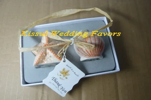 Party Favors of Seashell and starfish Wedding ceramic salt and pepper shakers lot10boxes For Beach Wedding favors3787403