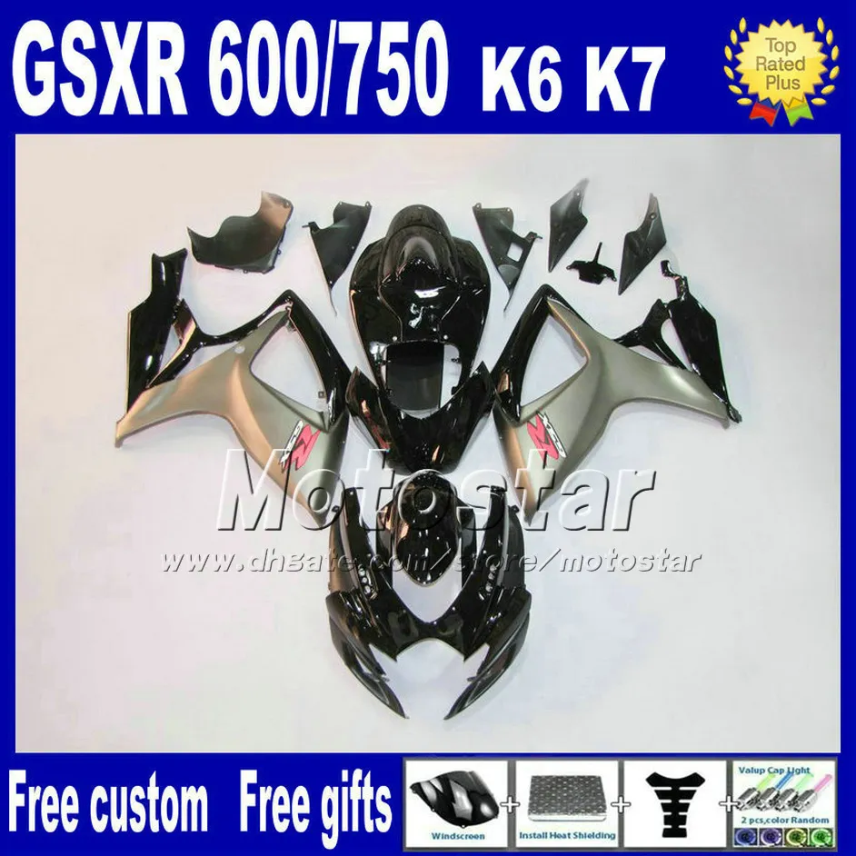 Högkvalitativ fairing kit för GSXR 600/750 2006 2007 SUZUKI GSX-R600 GSX-R750 06 07 K6 Silver Black Anpassa Fairings Sets FS82