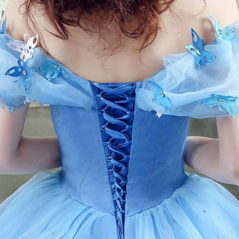 Perfect Cinderelle quinceanera sukienki niebieskie na ramię organza debiutante Sweet 16 dziewcząt maskaradowe suknie balowe dla nastolatków z but7601512