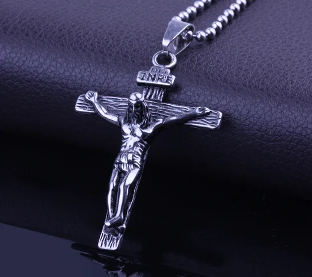 Nagelneu und Hohe Qualität Freies Perlen Kugelkette Silber 316LEdelstahl Casting Indian JESUS ​​Kreuz Anhänger Halskette Für Männer Geschenk