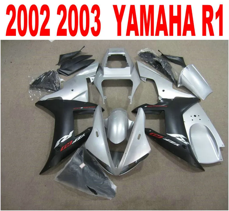 ヤマハインジェクションモールドYZF-R1 2002 2003マットブラックシルバーボディワークフェアリングセットYZF R1 02 03 HS96