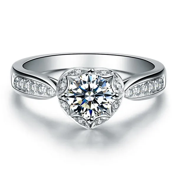 1 CT Syntetisk Diamond Rings Classic Design Elegant 925 Silver Wedding Ring Festival Gift för Lover Certified Bridal Smycken