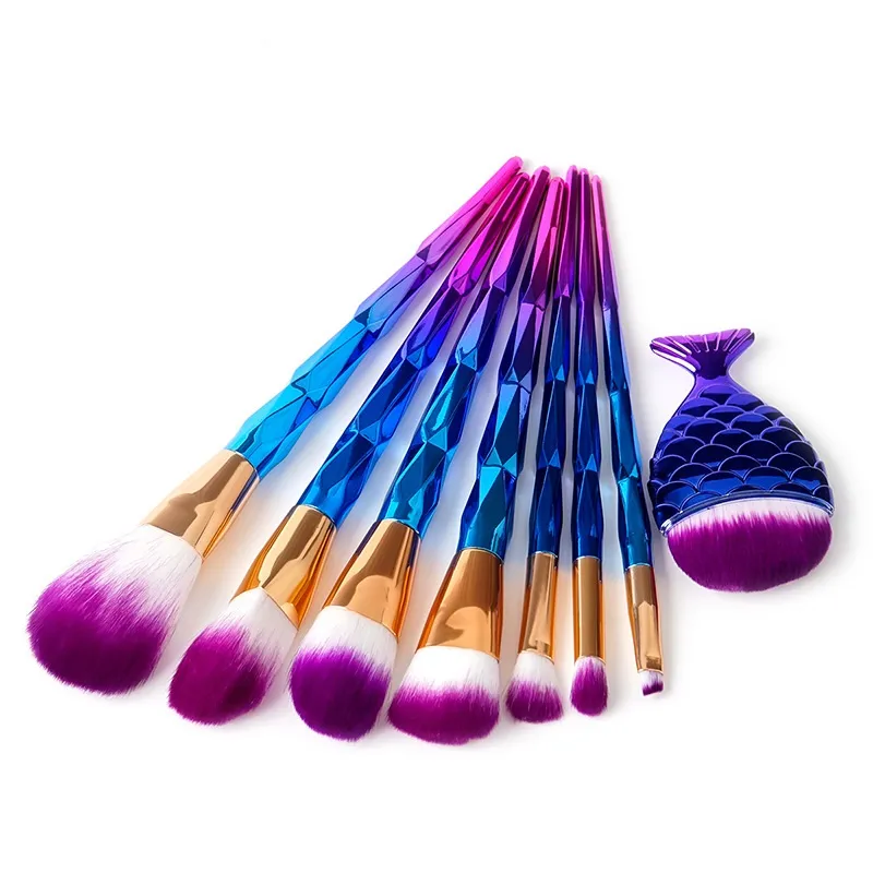 Mermaid Makeup brushes Set Make Up Brush 3D Diamond Colorful Spiral Bling brushes Fundation Powder Cream Blush Glitter Brush Kit