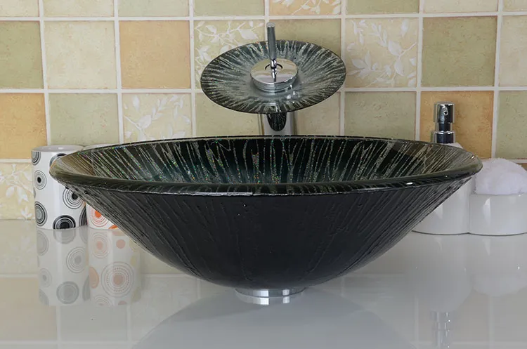 Bathroom tempered glass sink handcraft counter top round basin wash basins cloakroom shampoo vessel bowl HX024