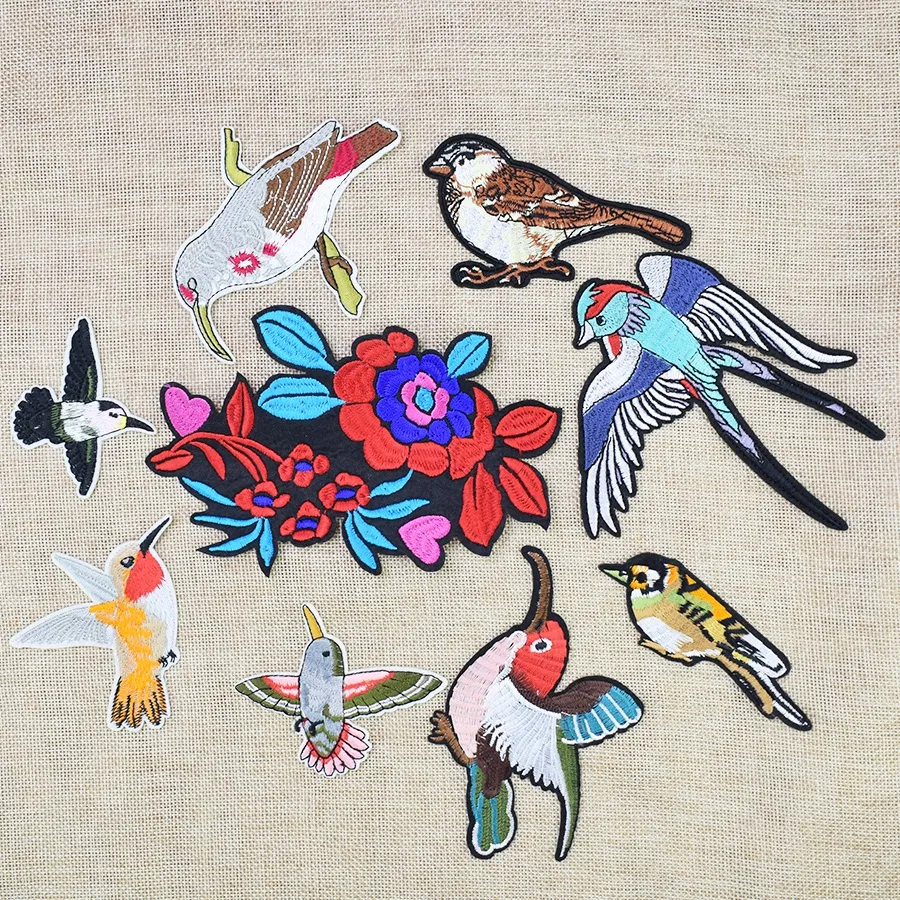 Birds and Flower Patches for Clothing Bags Iron on Transfer Applique Patch for Jeans DIY Sew on Embroidery Patch