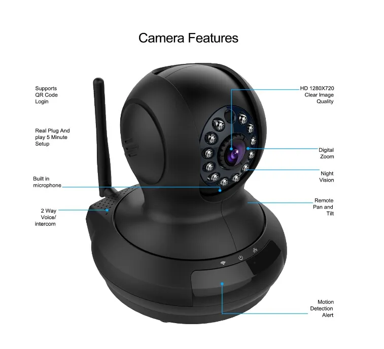 FI-368 HD 720P Caméra de sécurité IP WiFi/réseau rotative sans fil/filaire bidirectionnelle Audio Cloud, Plug/Play, panoramique/inclinaison, vidéo de surveillance à distance