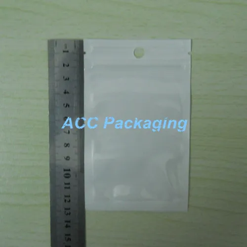 Liten 8 * 13cm (3.1 * 5.1 ") Klar vit pärla plast Poly Opp Packing Zipper Lock Retail Packages Smycken Mat PVC Plastpåse