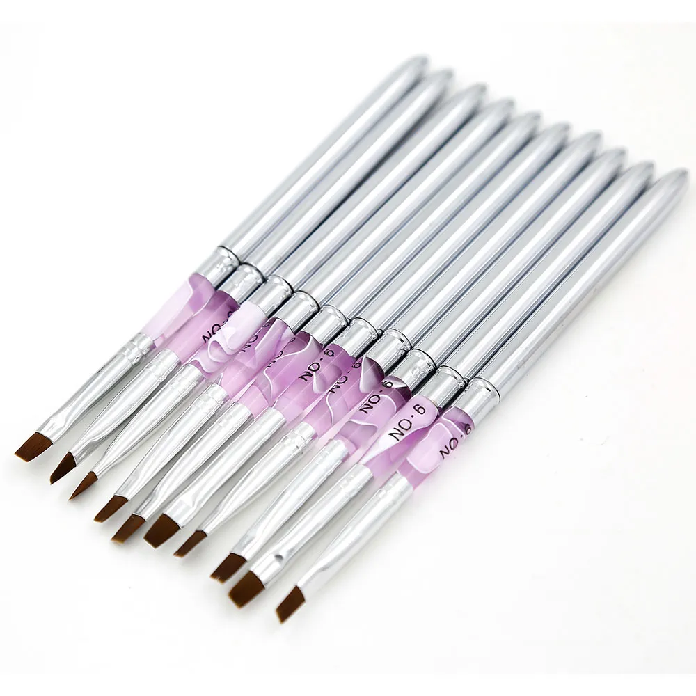 Nail Brush 10 pcs/lot Metal Acrylic Nail Art UV Gel Carving Pen Brush Gel NO.2/4/6/8/10 Best quality