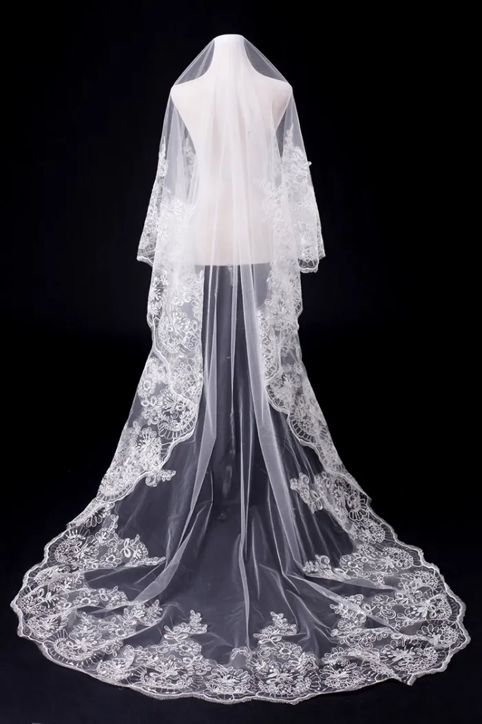 Haute qualité Tulle Long ChurchTrain sans fin blanc ou ivoire voiles de mariée voile de mariage une couche voiles de mariage accessoires de mariée2048643