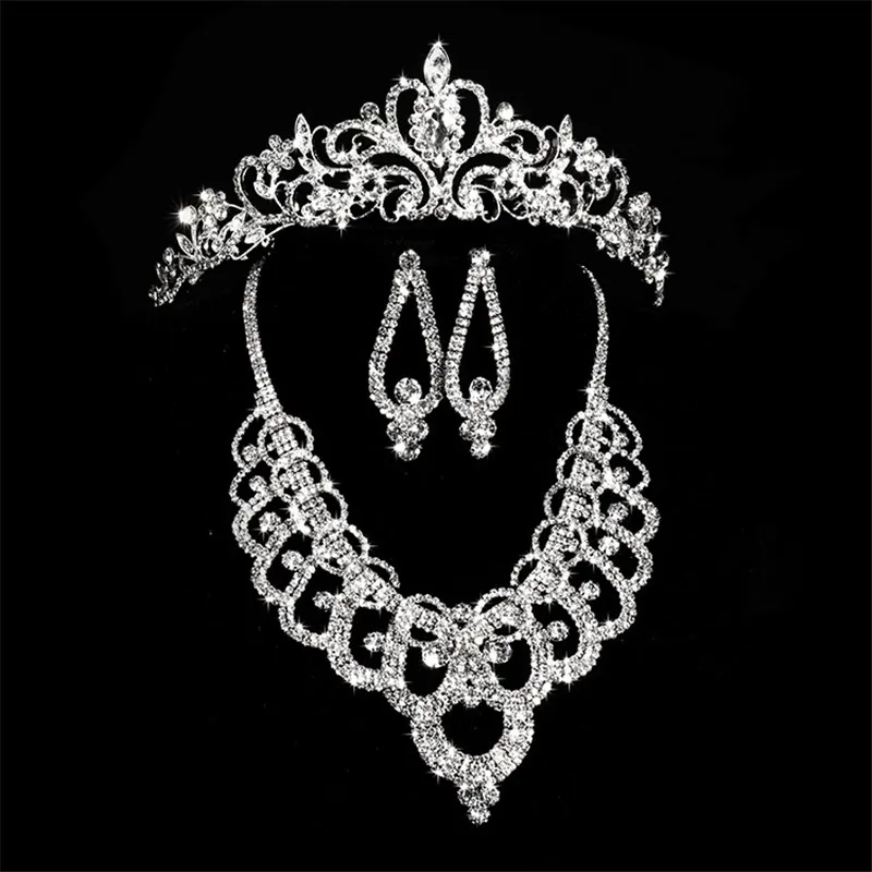 Bruids diamant kronen accessoires tiara's haar ketting oorbellen accessoires bruiloft sieraden sets goedkope prijs mode stijl bruid