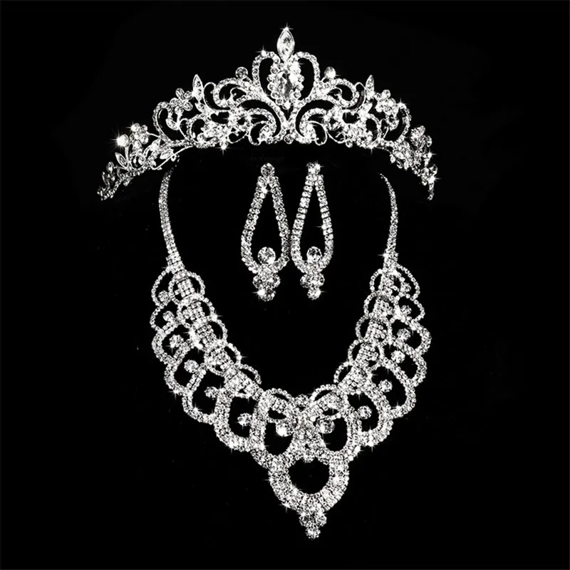 Sparkling Bridal Bridal Jewellery Set Silver Diamond Crowns