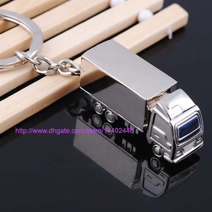50st Cool Creative Fashion Container Truck Metal Keychain Ring Nyckelring Kedja Ring Silver FOB Rolig Gift Promotion Bröllopsfest