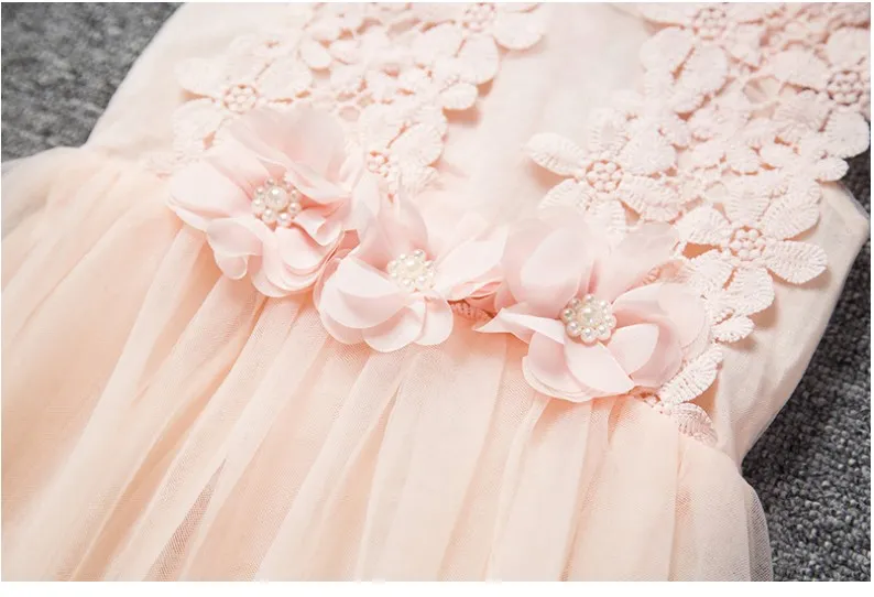 6 mangas de color de verano 2016 3D flores de ganchillo Vestido Niña vestido de encaje del vestido del tutú de los niños vestido de fiesta de Sun envío libre K7056