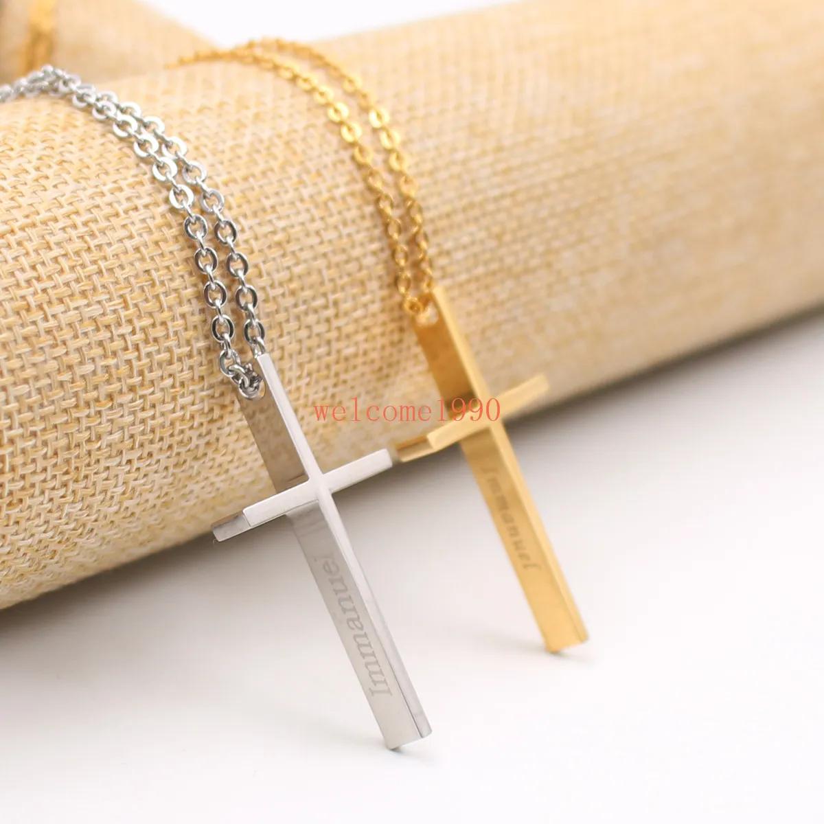 2017 Semestergåva för män Kvinnor Guld / Silver Rostfritt Stål Emmanuel Cross Pendant Halsband 2.2mm 20 tums oval kedja