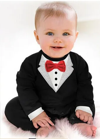 2017 New Born Boy Baby Formal Suit Tuxedo Romper Pants Jumpsuit Gentleman Clothes for Infant Baby Romper Jumpsuits