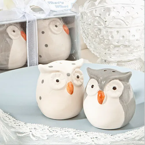 Keramische zout en peper shaker set schattige uil paar moeder en baby vogel baby shower bruiloft gunsten giften kruiden potten kruiderij containers