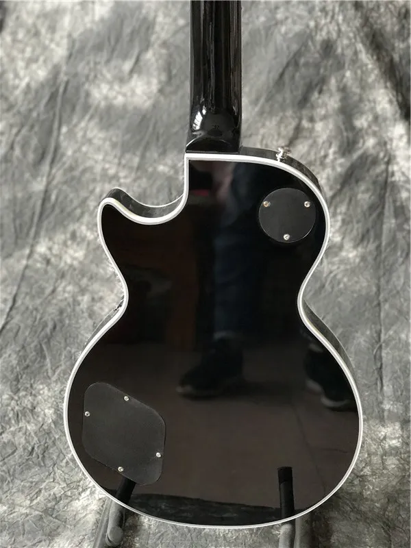 Ny ankomst varmförsäljning anpassad butik elektrisk gitarr glansig svart finish Ebony fingerboard med frets slutbindningar, med krom hårdvara