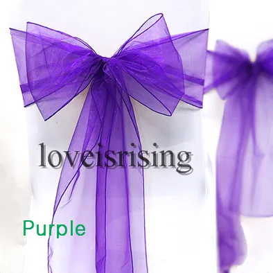 50pcs couleur violette 8 "(20cm) W x 108" (275cm) L organza chaise ceintures mariage fête Banquet décor + livraison gratuite