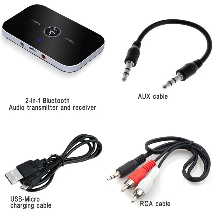 Adattatori audio Bluetooth Trasmettitore e ricevitore wireless Bluetooth 4.2 Kit auto 2 in 1 da 3,5 mm TV/Sistema stereo domestico Cuffie Altoparlanti