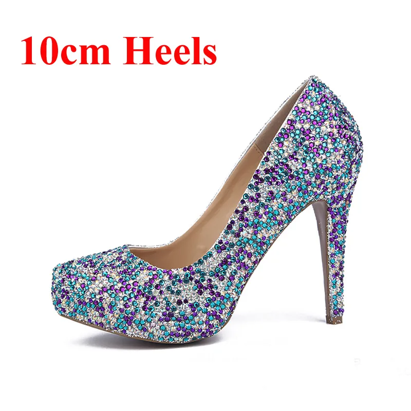 New Closed Toe Platform Wedding Party Shoes Women Shoes Sapatos Femininos Mixcolor Crystal Lady Prom High Heels